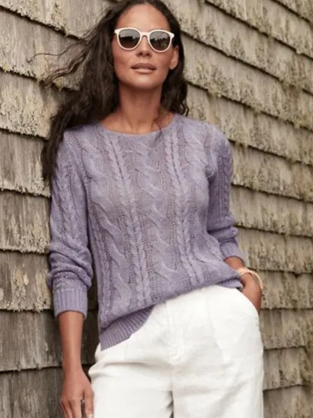 Garnet Hill Cable Knit Grey Linen Sweater - small